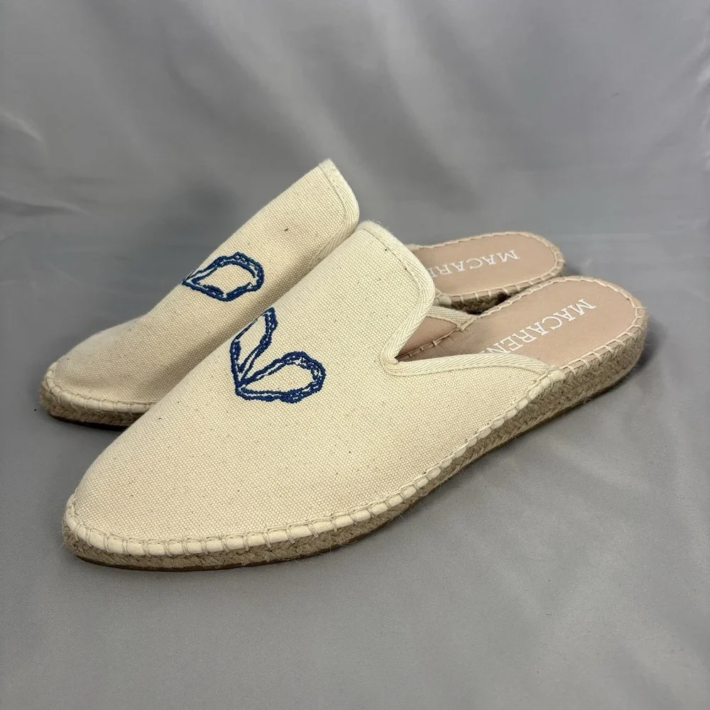 Macarena Mule Espadrilles Womens 41 Cream Canvas Embroidered Jute Slip On Shoes
